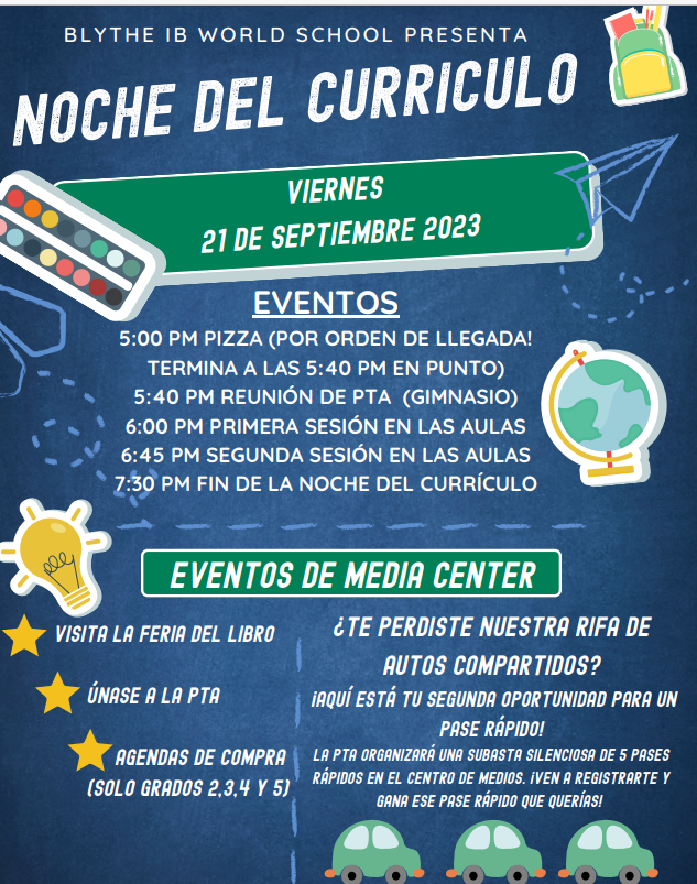  Noche de currículo jueves, 21 de septiembre, 6-7:30